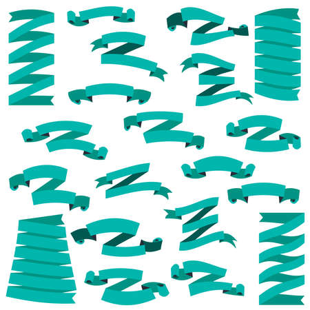 Set of beautiful festive green ribbons, isolated on white background, vector illustration. Ready for Your Text or Design. Set of design elements banners ribbons.のイラスト素材