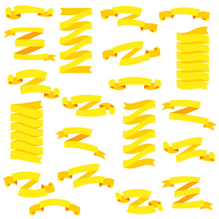Set of beautiful festive yellow ribbons, isolated on white background, vector illustration. Ready for Your Text or Design. Set of design elements banners ribbons.のイラスト素材