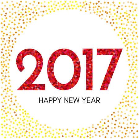 Happy New Year 2017 label with red and yellow confetti. New Year and Xmas Design Element Template. Vector Illustration.のイラスト素材