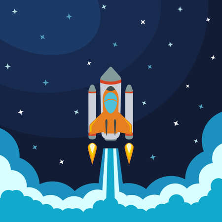Space rocket launch. Vector illustration with flying rocket. Space travel. Project development. Creative idea.のイラスト素材
