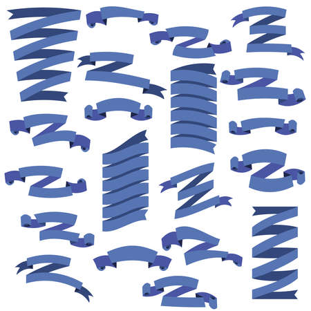 Set of beautiful festive blue ribbons, isolated on white background, vector illustration. Ready for Your Text or Design. Set of design elements banners ribbons.のイラスト素材