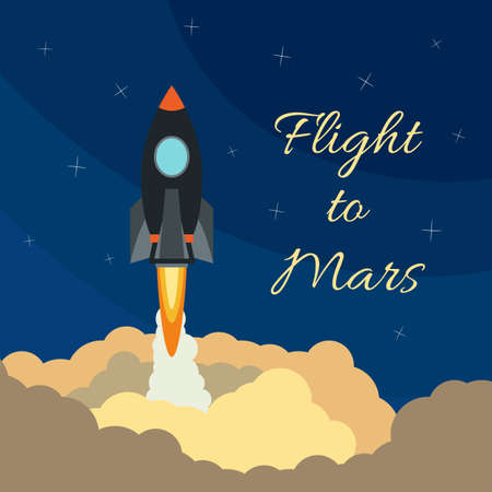 Space rocket launch. Vector illustration with flying rocket. Space travel. Project development. Creative idea,のイラスト素材