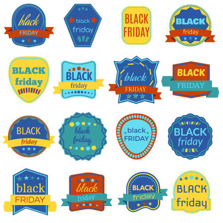 Black Friday Sale Vector Badges and Labels. Set of Black Friday Stickers and Banners. Vector Elements on White Background.のイラスト素材