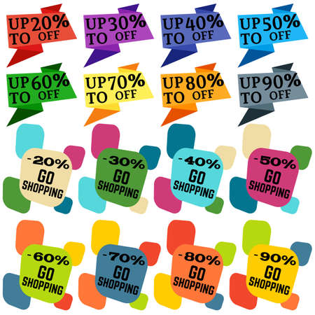 Set of Sale Discount Labels, Tags, Emblems. Web collection of stickers and badges for sale. Isolated vector illustration.のイラスト素材
