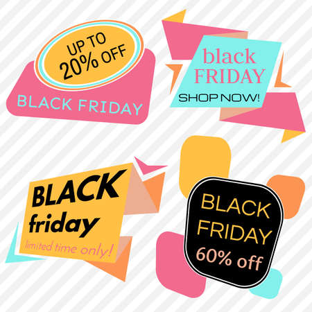 Black Friday Sale Vector Badges and Labels. Set of Black Friday Stickers and Banners.のイラスト素材