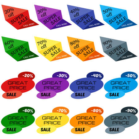 Set of Sale Discount Labels, Tags, Emblems. Web collection of stickers and badges for sale. Isolated vector illustration.のイラスト素材