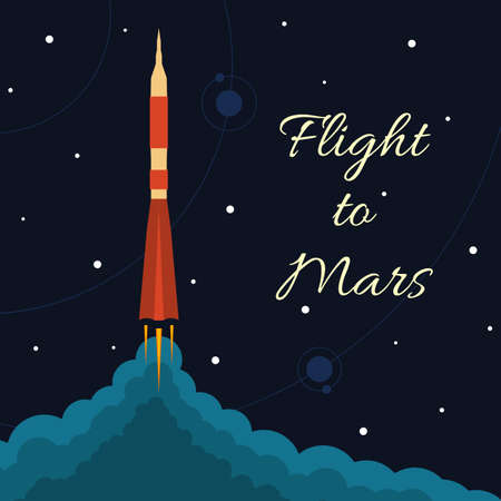 Space rocket launch. Vector illustration with flying rocket. Space travel. Project development. Creative idea.のイラスト素材