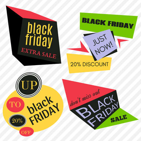Black Friday Sale Vector Badges and Labels. Set of Black Friday Stickers and Banners.のイラスト素材