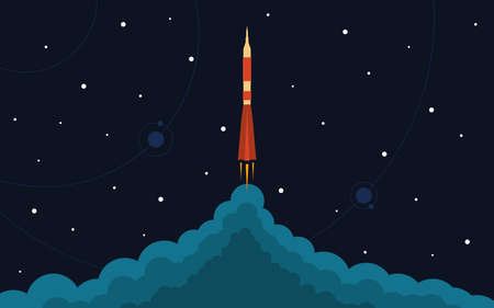 Space rocket launch. Vector illustration with flying rocket. Space travel. Project development. Creative idea.のイラスト素材