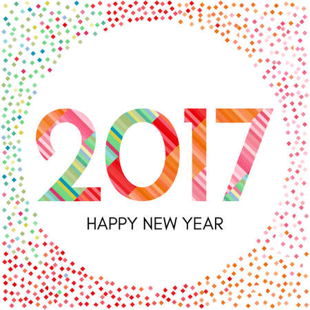 Happy New Year 2017 label with colorful confetti. New Year and Xmas Design Element Template. Vector Illustration.のイラスト素材