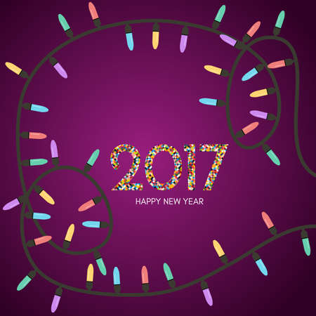 Christmas garland with colored lights. Garland scattered around the inscription 2017.のイラスト素材