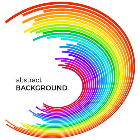 Abstract background with bright rainbow colorful lines. Colored circles with place for your text on a white background.のイラスト素材