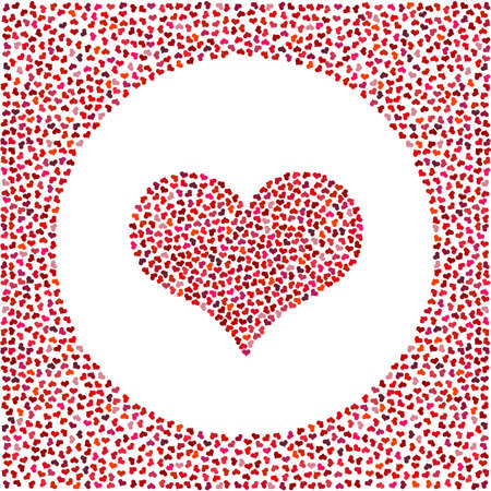 Red heart made of little hearts and little hearts around. Valentines Day background with many hearts on a white background. Symbol of Love Element for wedding Template.のイラスト素材