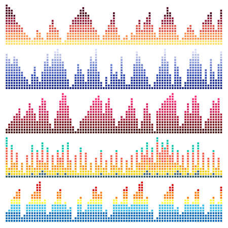 Sound waves vector set. Audio equalizer. Sound & audio waves isolated on black background.のイラスト素材