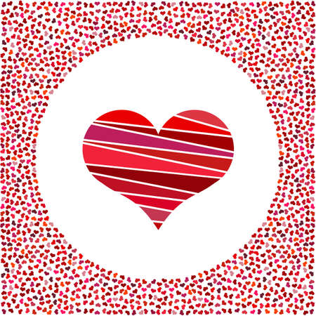 Red heart and little hearts around. Valentines Day background with many hearts on a white background. Symbol of Love Element for wedding Template.のイラスト素材