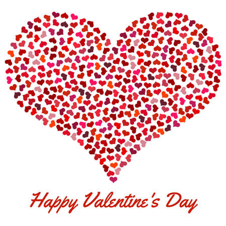 Red heart from small hearts. Valentines Day background with heart on a white background. Symbol of Love Element for wedding Template.のイラスト素材