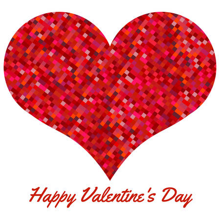 Red heart made of pixels. Valentines Day background with heart on a white background. Symbol of Love Element for wedding Template.のイラスト素材