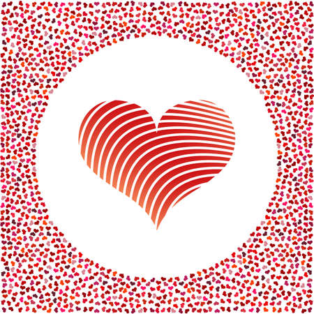 Red heart and little hearts around. Valentines Day background with many hearts on a white background. Symbol of Love Element for wedding Template.のイラスト素材