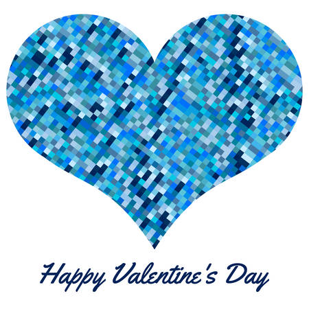 Blue heart made of pixels. Valentines Day background with heart on a white background. Symbol of Love Element for wedding Template.のイラスト素材