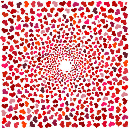 Abstract background with red hearts. Swirling red hearts on a white background. Vector valentine and wedding illustration.のイラスト素材
