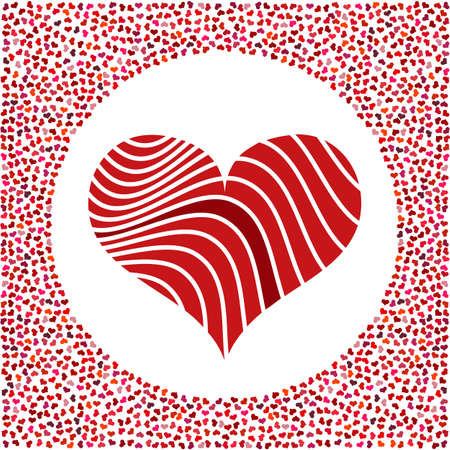 Red heart and little hearts around. Valentines Day background with many hearts on a white background. Symbol of Love Element for wedding Template.のイラスト素材