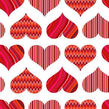 Seamless pattern with red hearts. Different red hearts on a white background. Vector valentine illustration.のイラスト素材