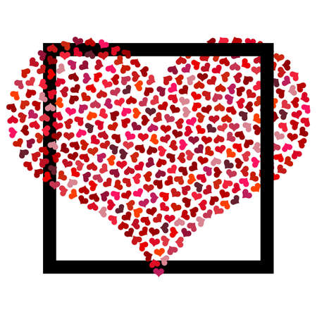 Red heart from small hearts in black square. Valentines Day background on a white background. Symbol of Love Element for wedding Template.のイラスト素材
