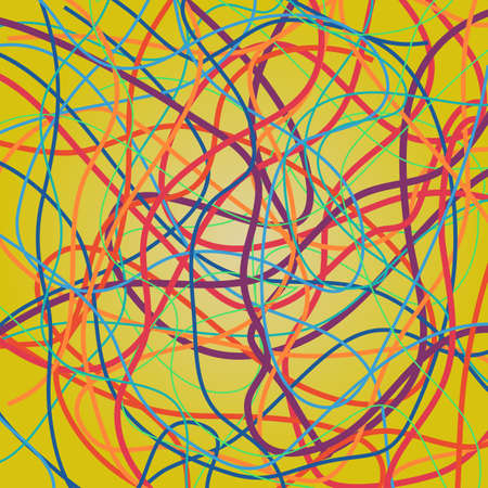 Vector background with moving colorful lines. Bright curves lines with a lot of colors on yellow background.のイラスト素材