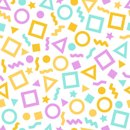 Seamless primitive geometric patterns for tissue and postcards. Trendy hipsters modern color background. Trendy geometric elements memphis card. Vector illustrationのイラスト素材
