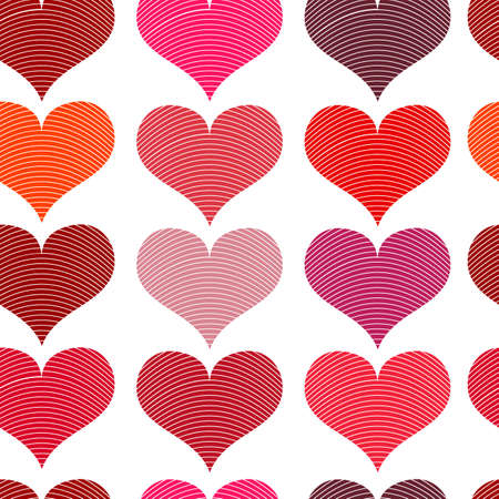 Seamless pattern with red hearts. Different red hearts on a white background. Vector valentine illustration.のイラスト素材