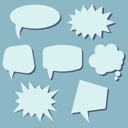 Set of speech bubbles on a blue background. Speech bubbles without phrases. Vector illustration.のイラスト素材