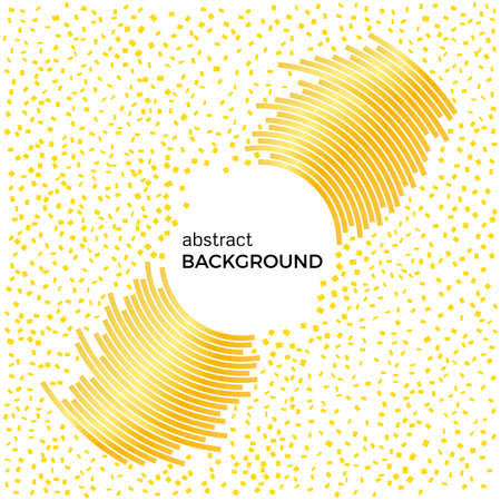 Abstract background with yellow lines and flying pieces. Colored circles with place for your text on a white background.のイラスト素材