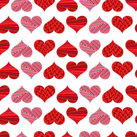 Seamless pattern with red hearts. Different red hearts on a white background. Vector valentine illustration.のイラスト素材