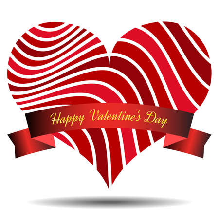 Red heart with ribbon and shadow on a white background. Symbol of love. Vector valentine illustration.のイラスト素材