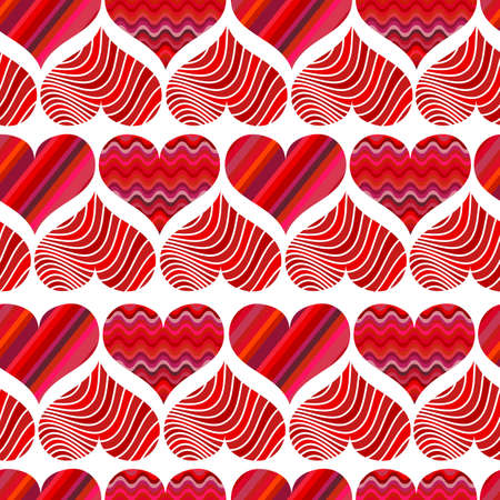 Seamless pattern with red hearts. Different red hearts on a white background. Vector valentine illustration.のイラスト素材