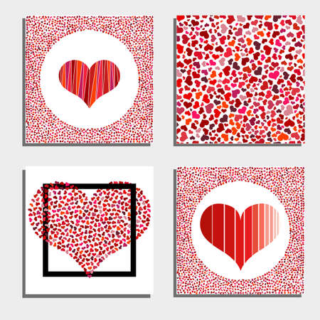 Set of four backgrounds with red hearts. Symbol of love. Elements for wedding template.のイラスト素材