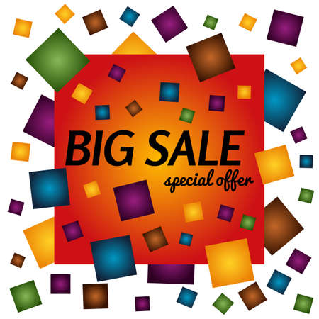 Big sale special offer square banner on white background. Vector background with colorful design elements. Vector illustration.のイラスト素材