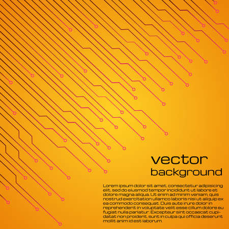 Abstract technological yellow background with elements of the microchip. Circuit board pattern texture. Vector illustration.のイラスト素材
