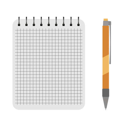 Vector notebook with a yellow pen on a white backgroundのイラスト素材