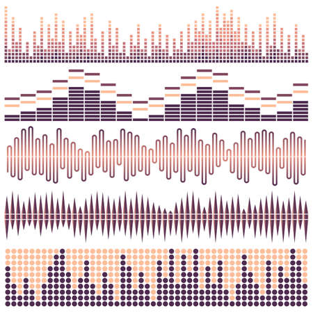Vector set of sound waves. Audio equalizer. Sound & audio waves isolated on white background.のイラスト素材