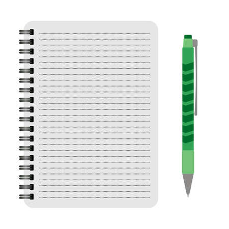 Vector notebook with a green pen on a white backgroundのイラスト素材