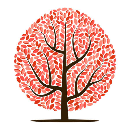Vector tree with red leaves isolated on a white backgroundのイラスト素材