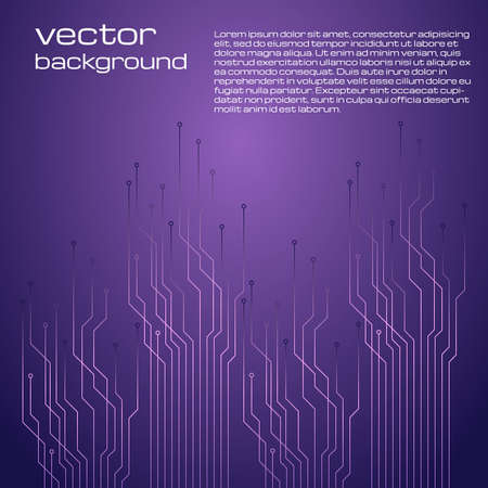 Abstract technological purple background with elements of the microchip. Circuit board background texture. Vector illustration.のイラスト素材