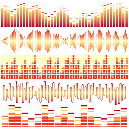 Vector set of orange sound waves. Audio equalizer. Sound & audio waves isolated on white background.のイラスト素材