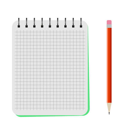 A Vector notebook with a red pencil on a white backgroundのイラスト素材