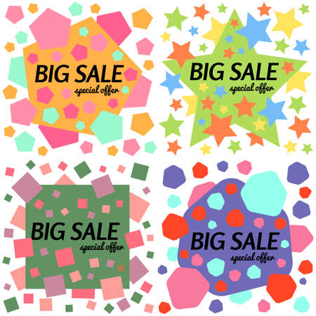 Set of big sale special offer square banners on white background. Vector background with colorful design elements. Vector illustration.のイラスト素材