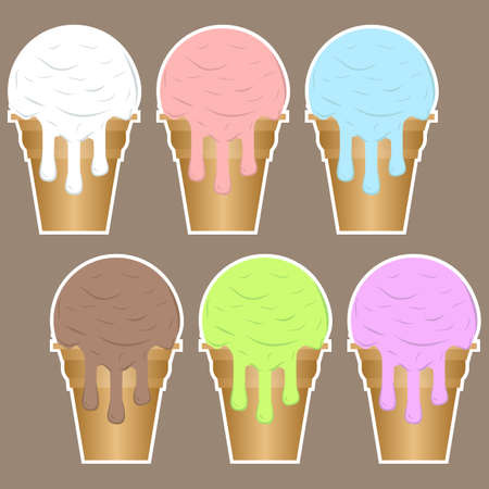 Set of ice cream. Waffle cups with ice cream balls.のイラスト素材