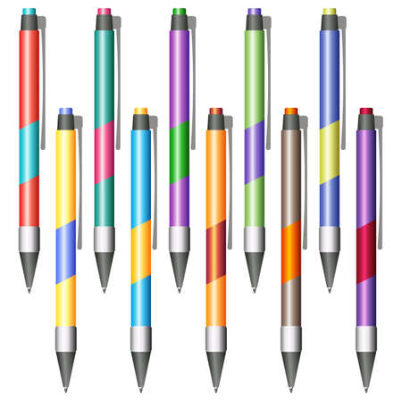 Set of multi-colored pens on a white backgroundのイラスト素材