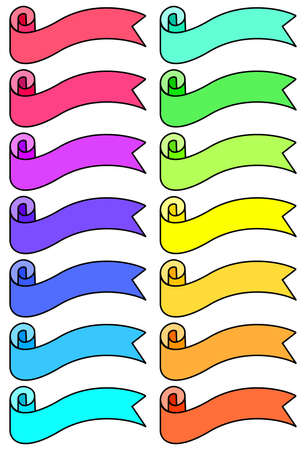Set of multicolored cartoon ribbons and banners for web design. Great design element isolated on a white background. Vector illustration.のイラスト素材