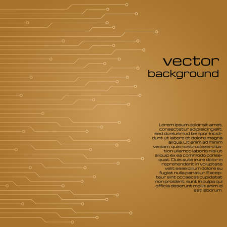 Abstract technological yellow background with elements of the microchip. Circuit board background texture. Vector illustration.のイラスト素材